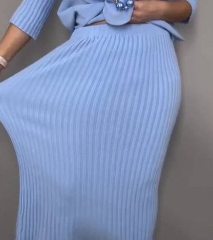 Debora | Knitted ensemble with ribbed midi skirt