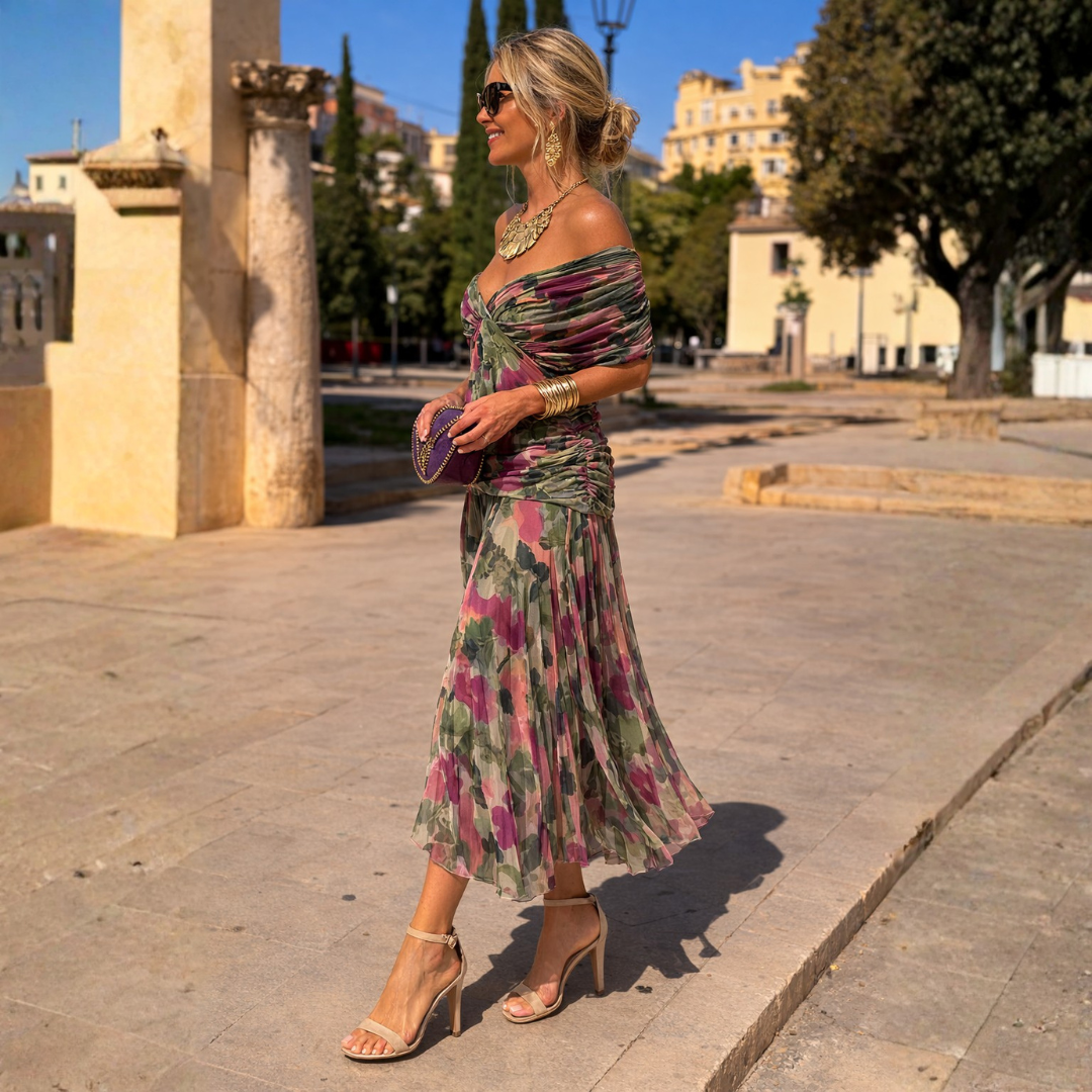 Norma - Off-Shoulder Chiffon Wrap Dress