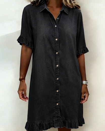 Nancy | Comfortable Denim Dress with Flattering Ruching