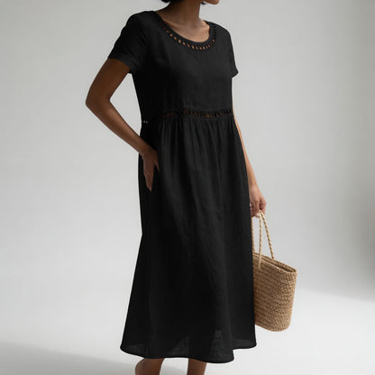 Pernelle™ — Mid-Length Dress 100% Cotton with Soft Femininity Embroidery