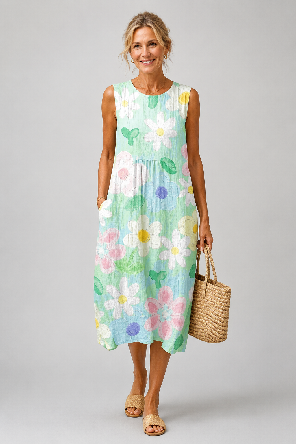 Irène | Midi Dress with Pastel Flowers