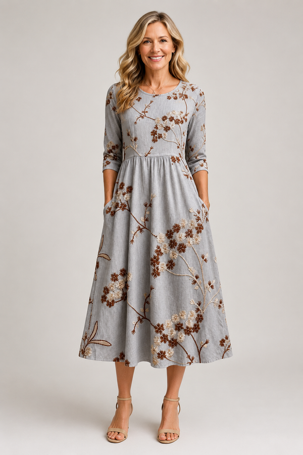 Noelia-Embroidered Midi Dress