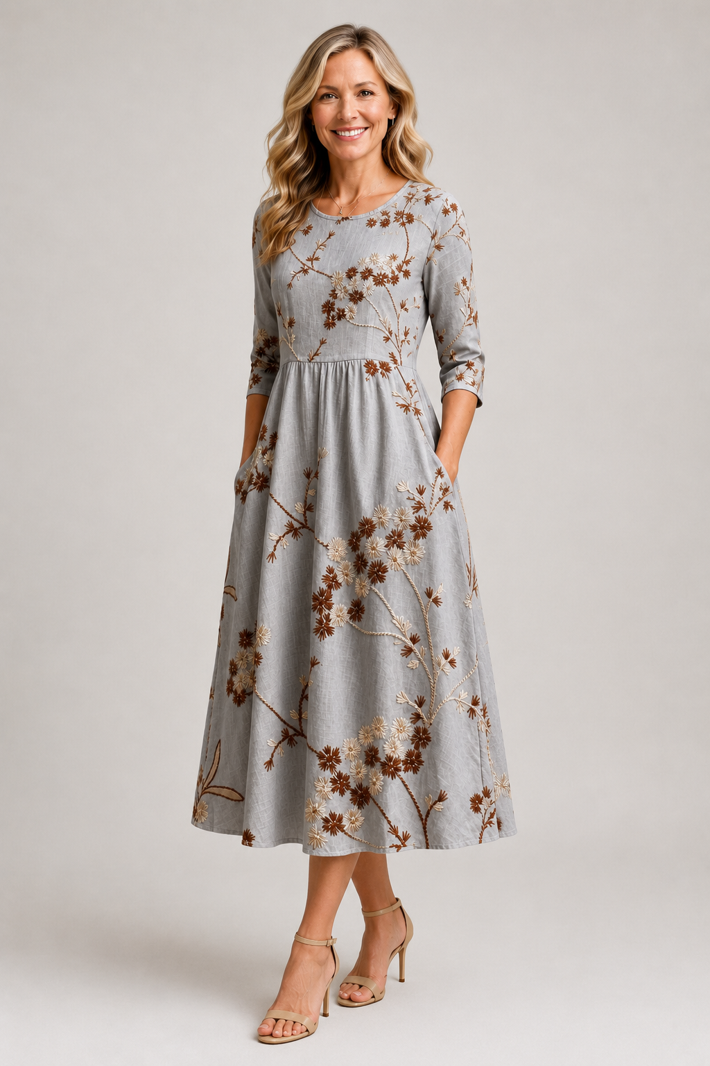 Noelia-Embroidered Midi Dress
