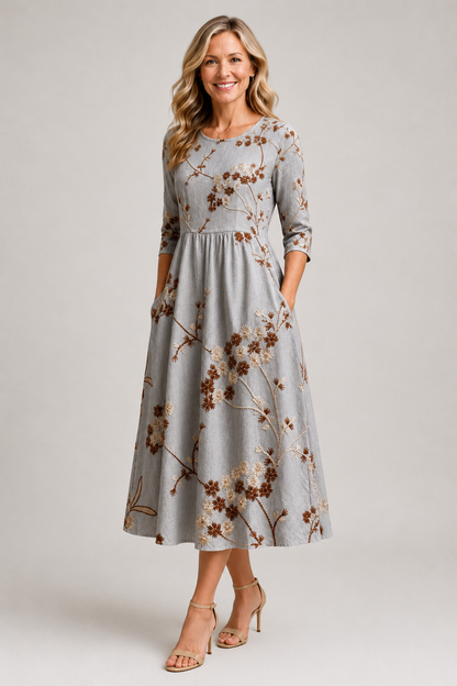 Noelia-Embroidered Midi Dress