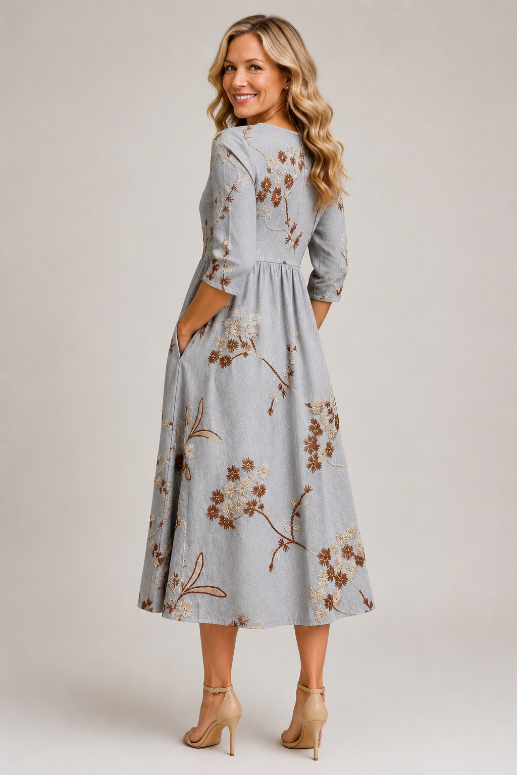 Noelia-Embroidered Midi Dress