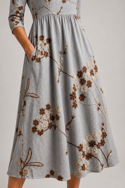 Noelia-Embroidered Midi Dress
