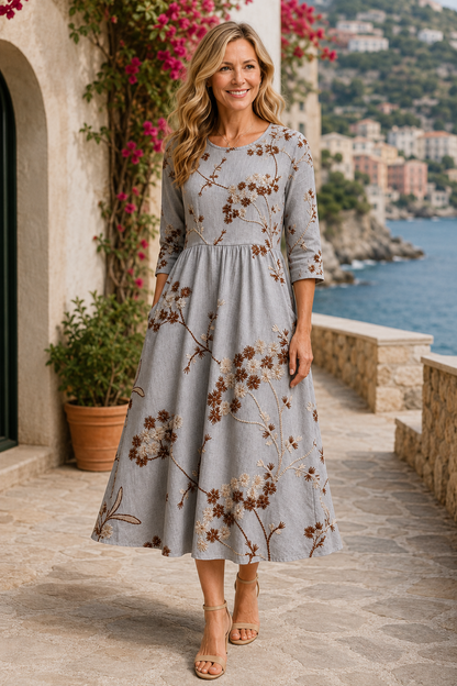 Noelia-Embroidered Midi Dress