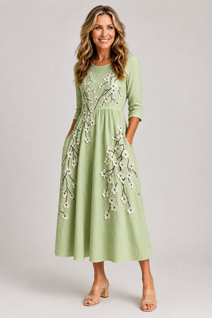 Elowen-Embroidered Midi Dress