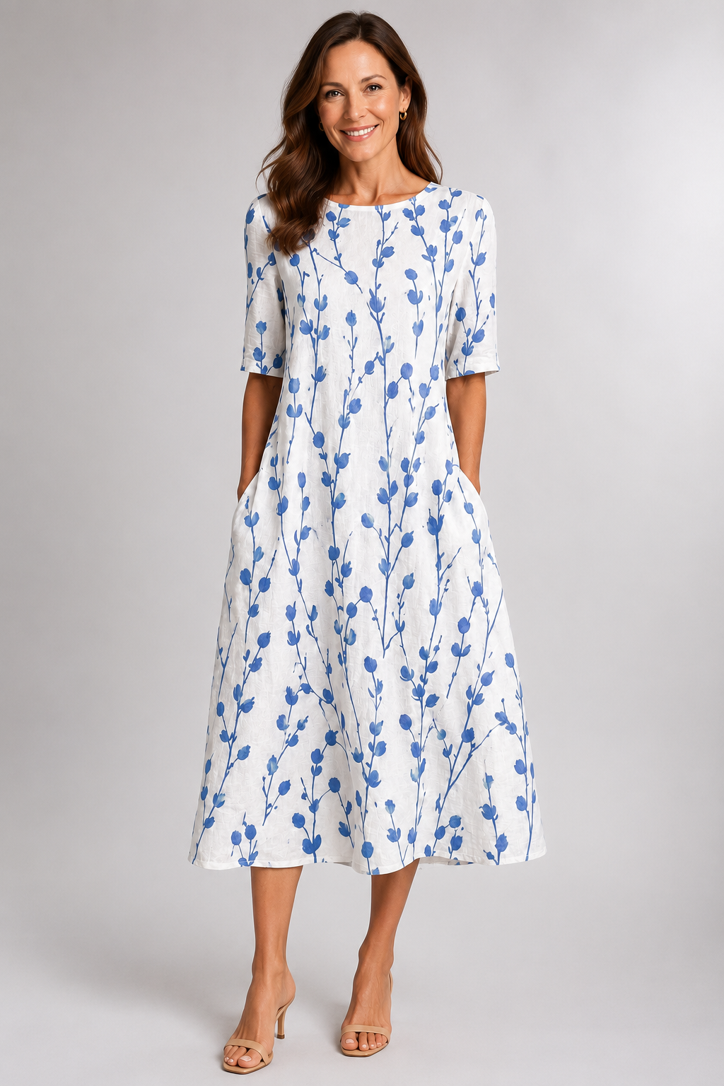 Isla-Blue Botanical Midi Dress