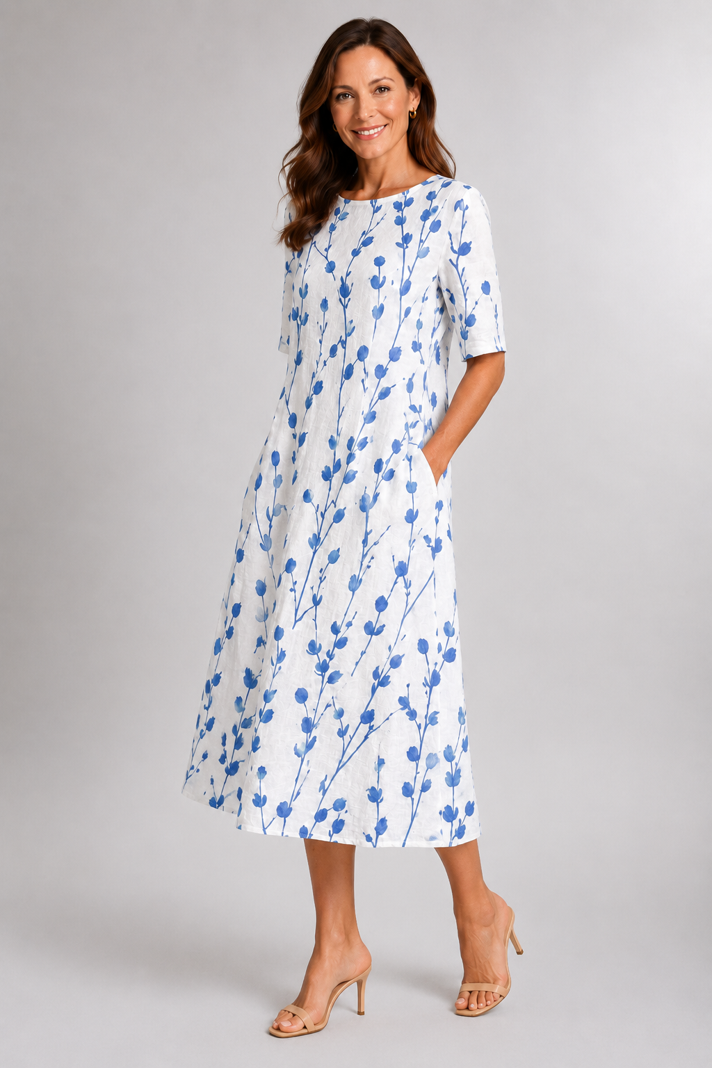 Isla-Blue Botanical Midi Dress