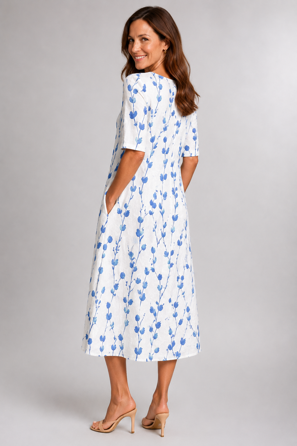 Isla-Blue Botanical Midi Dress