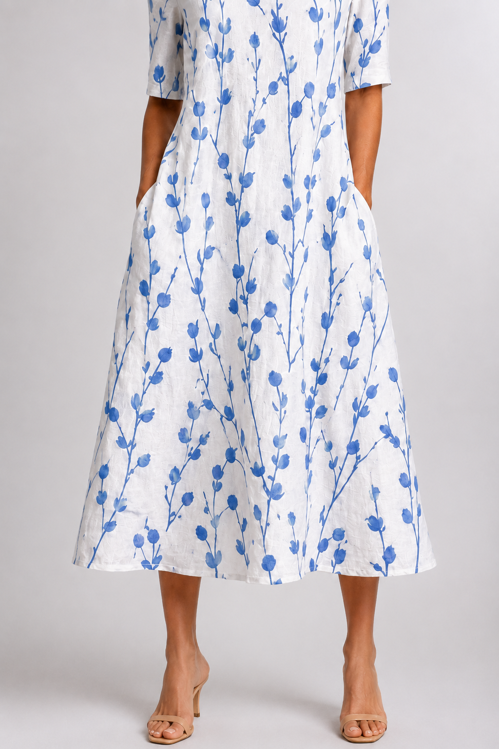 Isla-Blue Botanical Midi Dress