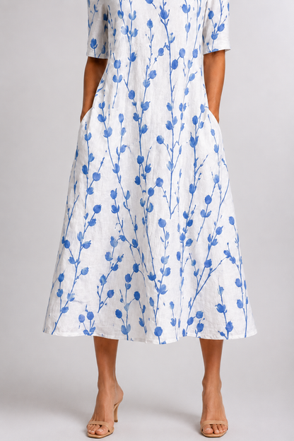 Isla-Blue Botanical Midi Dress