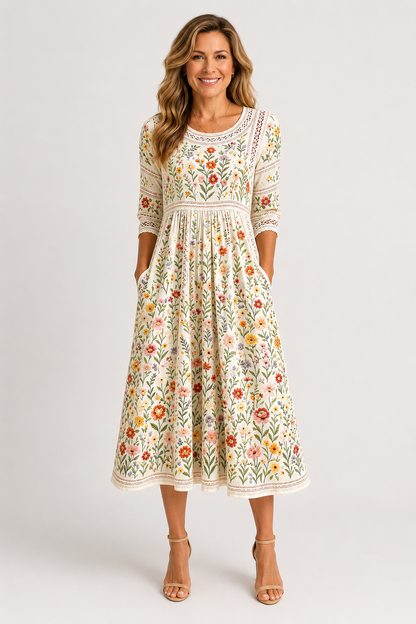 Florina-Floral Lace Midi Dress