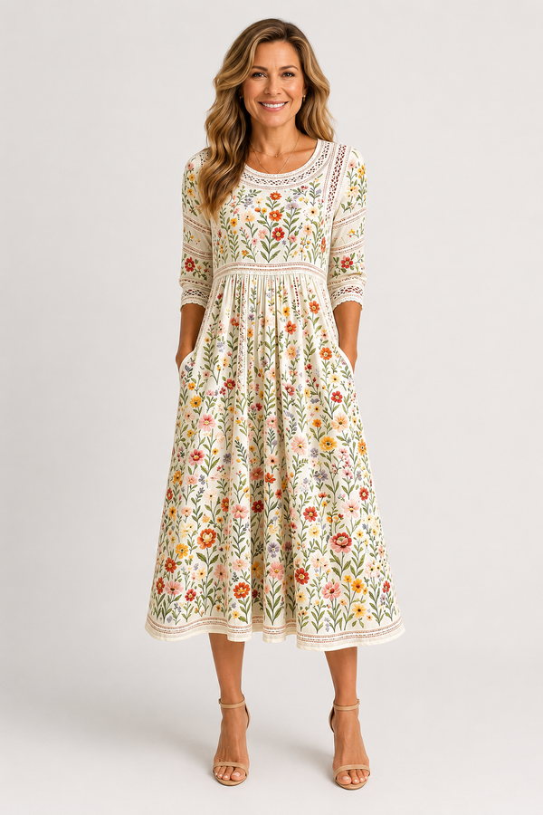 Florina-Floral Lace Midi Dress