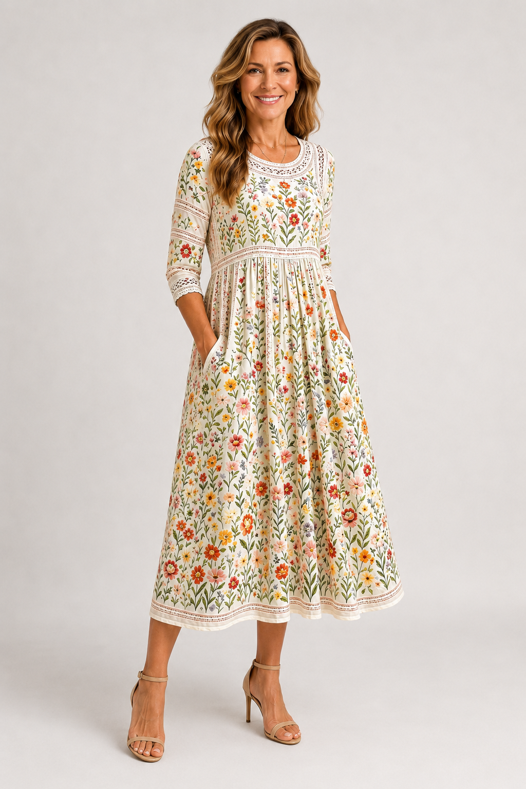 Florina-Floral Lace Midi Dress