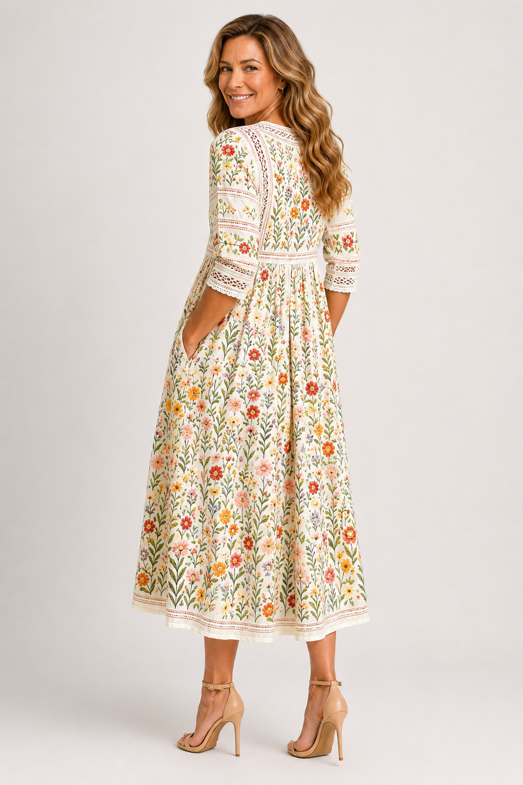 Florina-Floral Lace Midi Dress