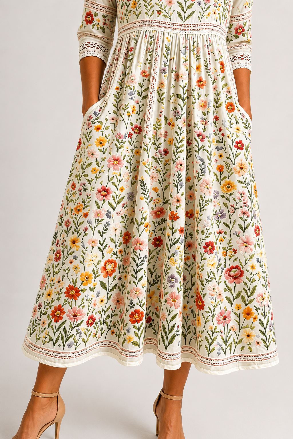 Florina-Floral Lace Midi Dress
