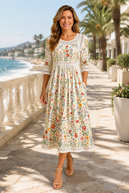 Florina-Floral Lace Midi Dress