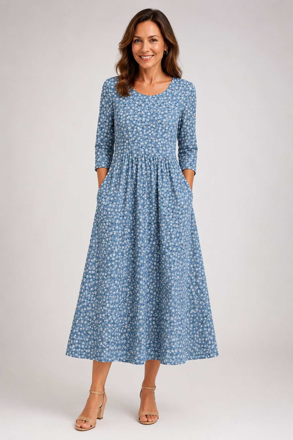 Elisa-Blue Floral Midi Dress