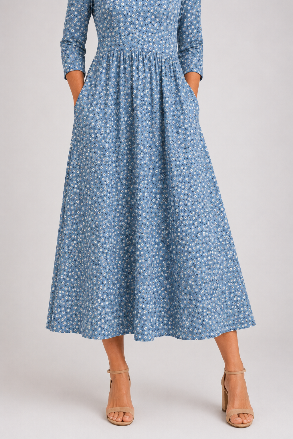 Elisa-Blue Floral Midi Dress