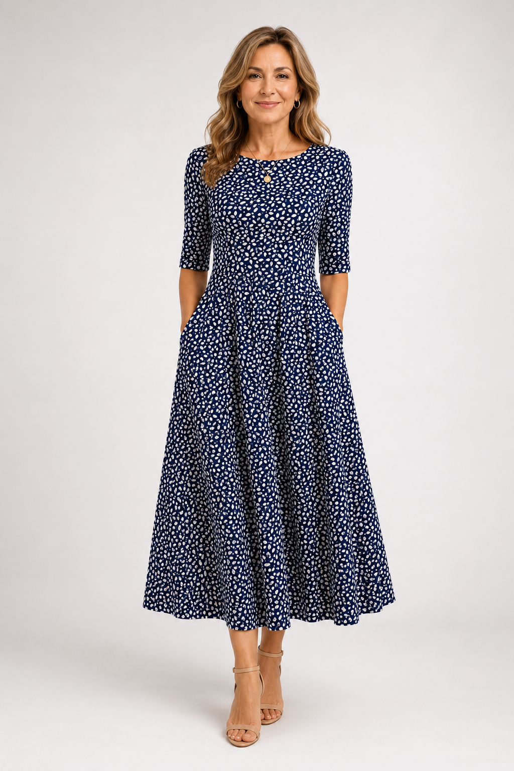 Marlowe-Navy Leaf Midi Dress