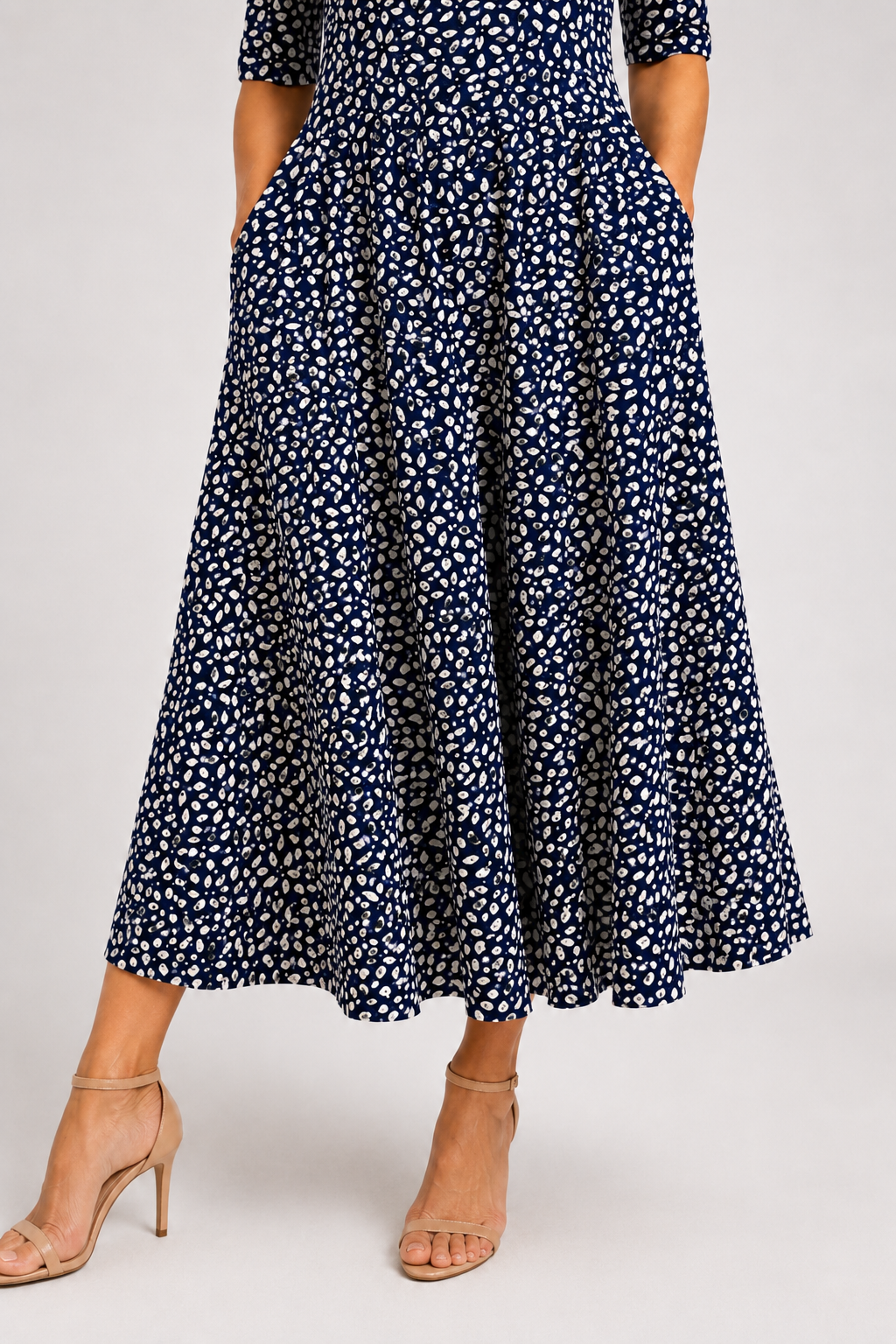 Marlowe-Navy Leaf Midi Dress