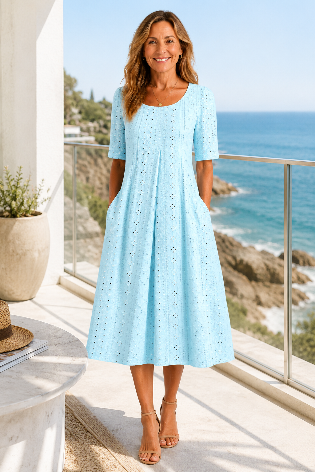 Coralie-Eyelet Midi Dress