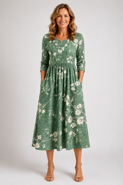 Sylvie-Sage Floral Midi Dress