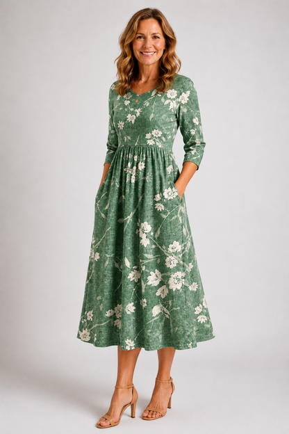 Sylvie-Sage Floral Midi Dress