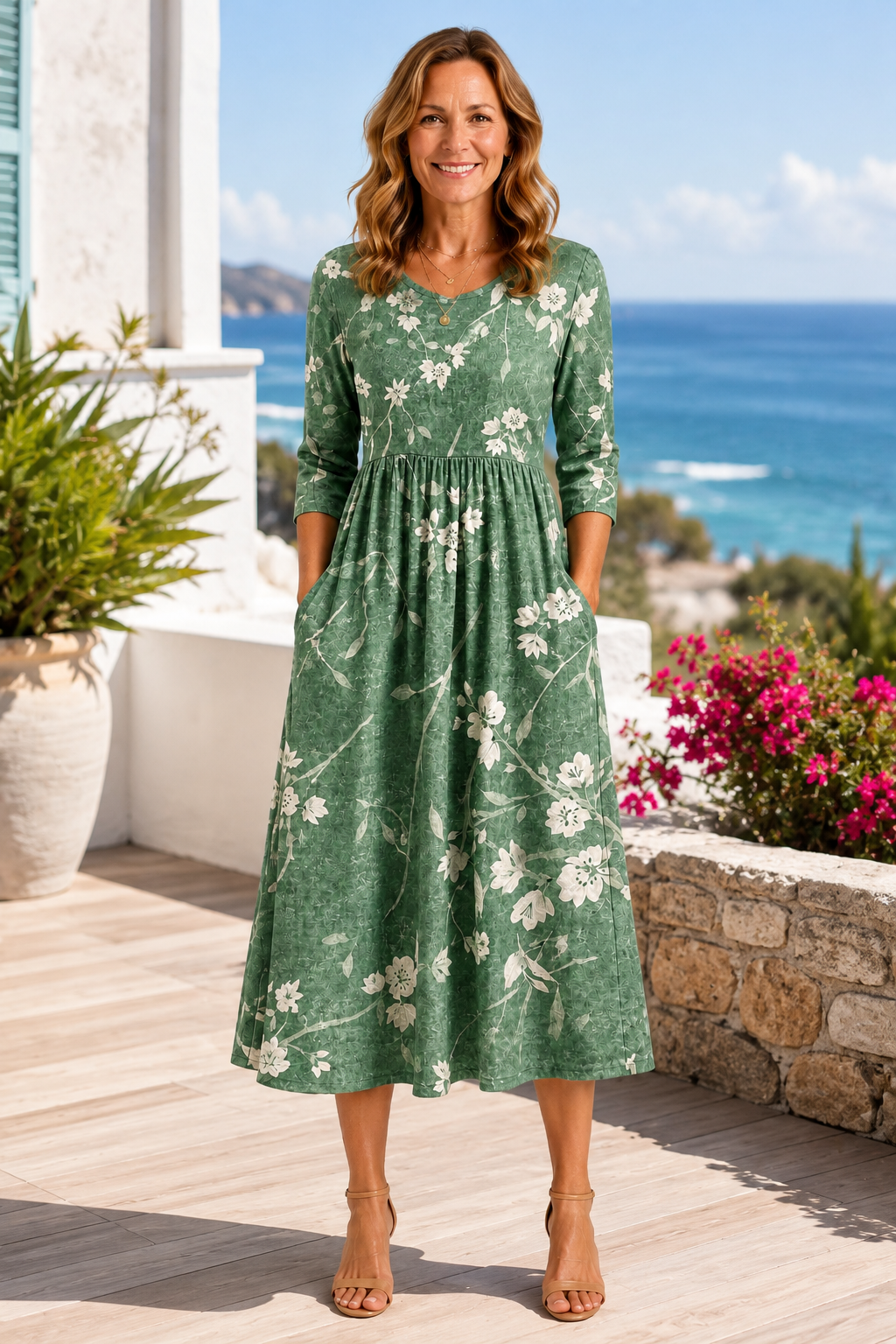 Sylvie-Sage Floral Midi Dress