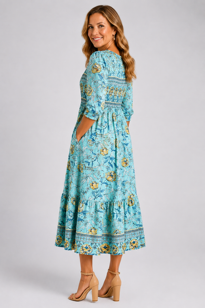 Maristella-Smocked Floral Midi Dress