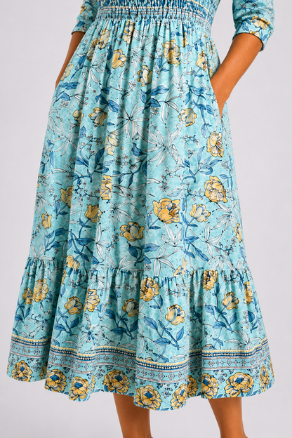 Maristella-Smocked Floral Midi Dress