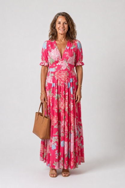 Line | Romantic Floral Midi Dress with V-Neck