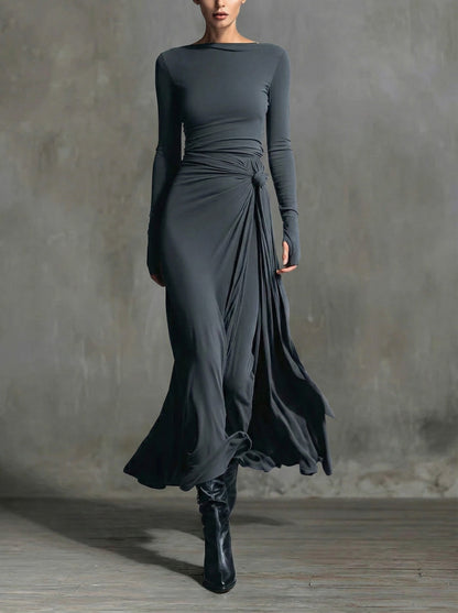 NAOMIE - Side-Knot Wrap Maxi Dress