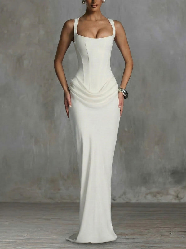 ÉLÉONORE - Square-Neck Glossy Maxi Dress