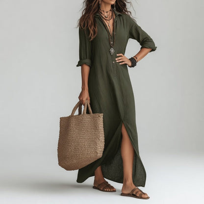 Violaine™ — Long Bohemian Shirt Dress with Natural Elegance