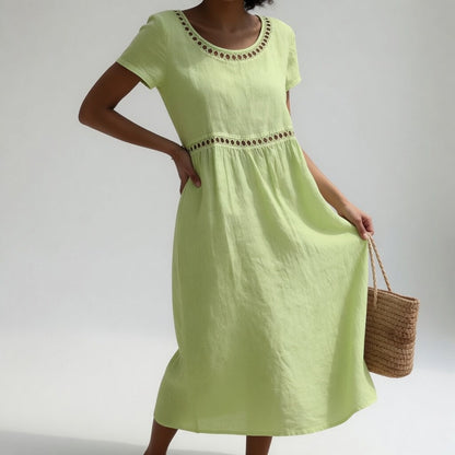 Pernelle™ — Mid-Length Dress 100% Cotton with Soft Femininity Embroidery