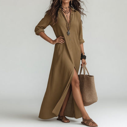 Violaine™ — Long Bohemian Shirt Dress with Natural Elegance