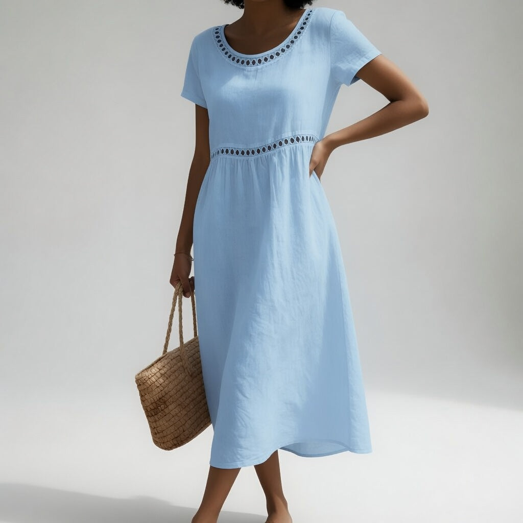 Pernelle™ — Mid-Length Dress 100% Cotton with Soft Femininity Embroidery