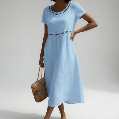 Pernelle™ — Mid-Length Dress 100% Cotton with Soft Femininity Embroidery