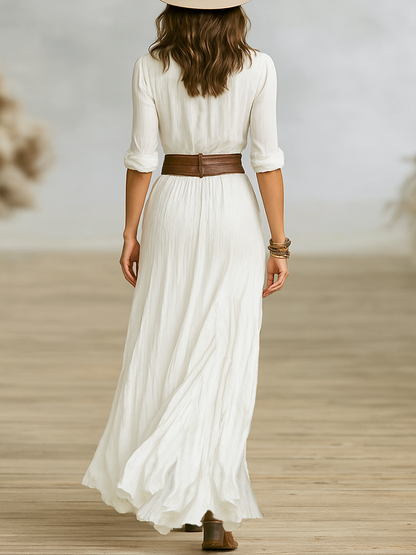 AURORE - Pleated Reverse-Collar Maxi Dress