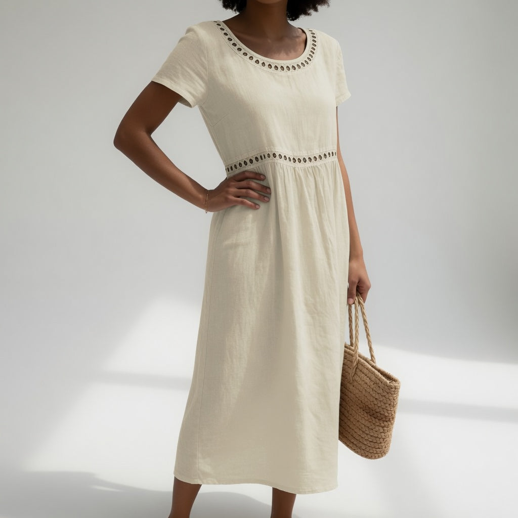 Pernelle™ — Mid-Length Dress 100% Cotton with Soft Femininity Embroidery