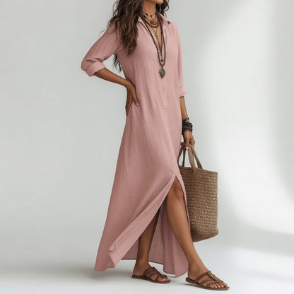 Violaine™ — Long Bohemian Shirt Dress with Natural Elegance
