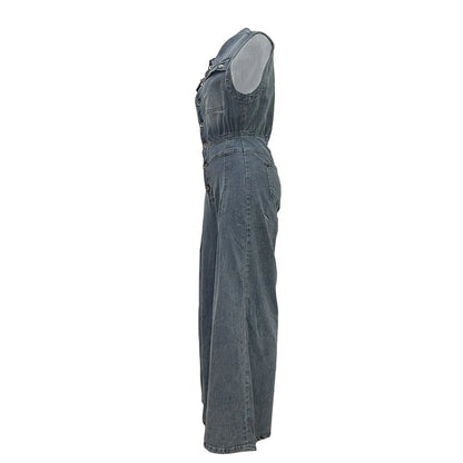 Stella | Cinched Waist Wide Leg Denim Jumpsuit