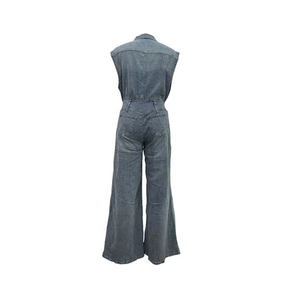 Stella | Cinched Waist Wide Leg Denim Jumpsuit