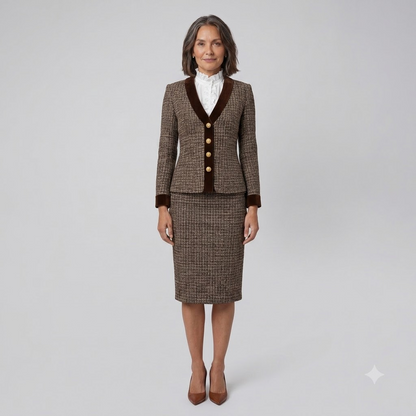Talia Women's Suit | Tweed Blazer and Pencil Skirt with Velvet Trim