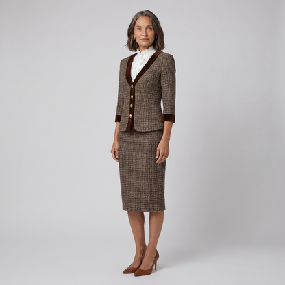 Talia Women's Suit | Tweed Blazer and Pencil Skirt with Velvet Trim