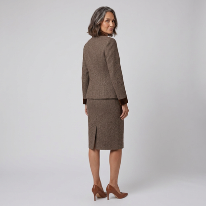 Talia Women's Suit | Tweed Blazer and Pencil Skirt with Velvet Trim
