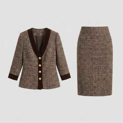 Talia Women's Suit | Tweed Blazer and Pencil Skirt with Velvet Trim